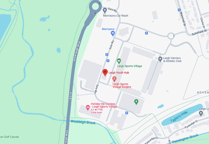 Leigh Youth Hub location map